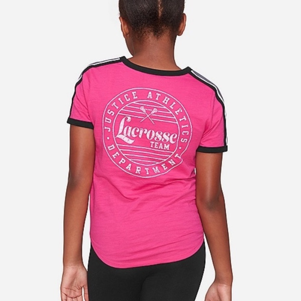 NWT Justice Lacrosse Stripe Sleeve Tee